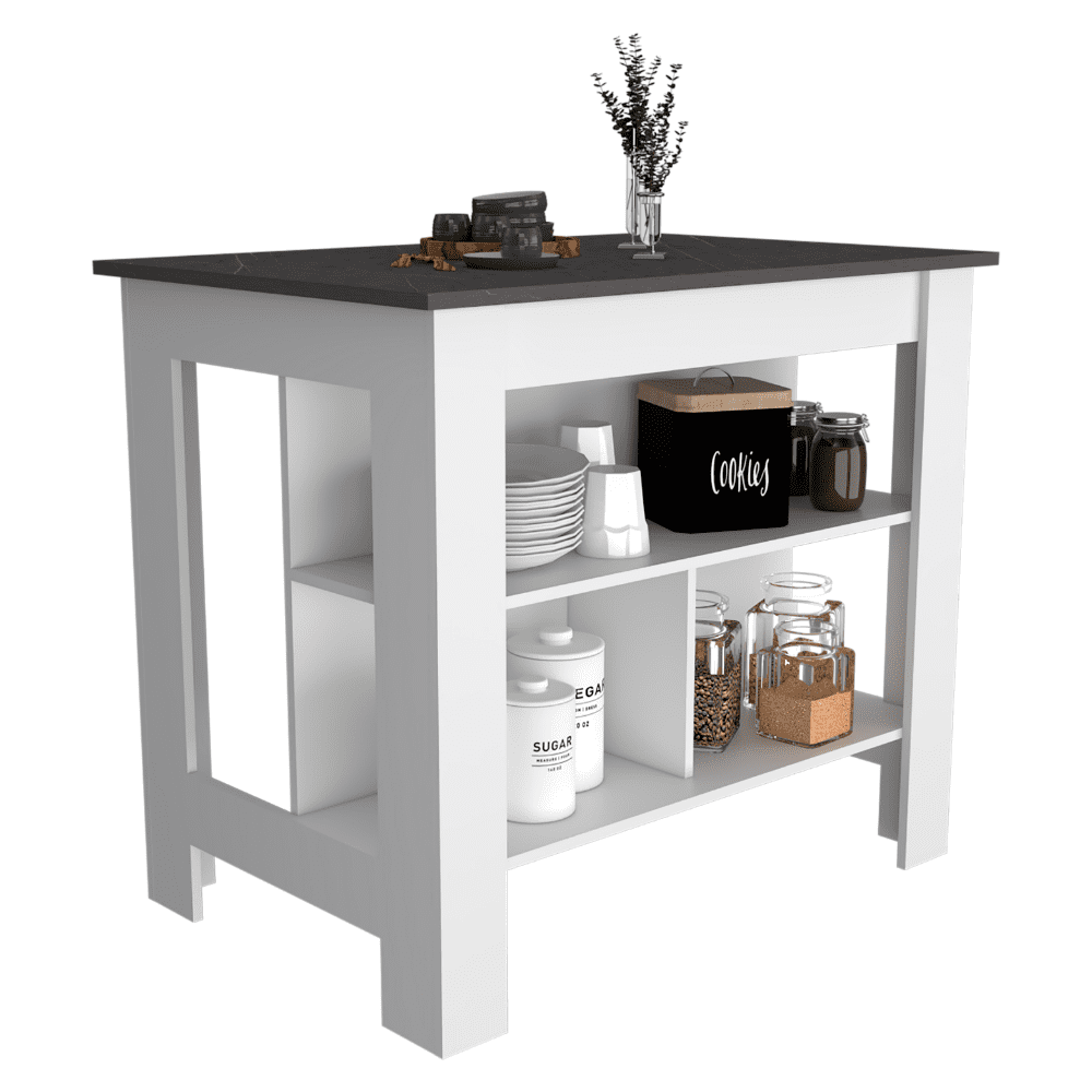 We Have Furniture Kitchen Island Dozza, Three Shelves, White / Onyx Finish