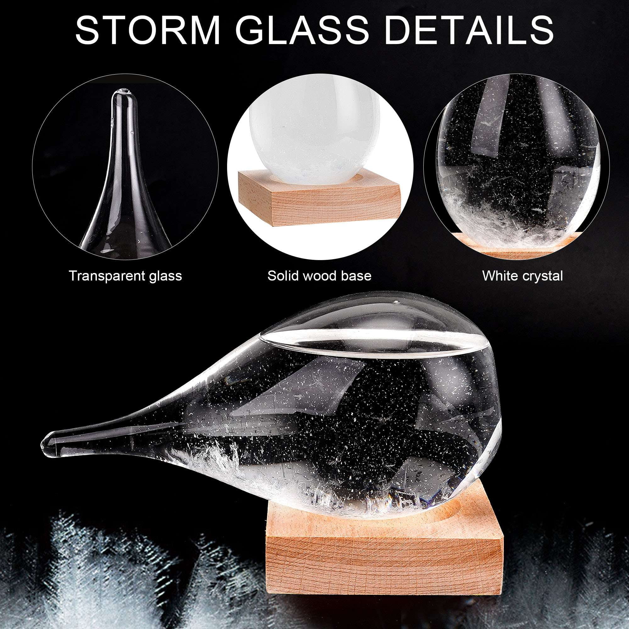 Deago Storm Glass Weather Predictor, Weather Station Weather Forecaster with Wood Base, Creative Crystal Glass Bottle for Home & Office Decoration