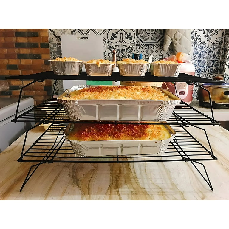 NOGIS 3 Tier Collapsible Cooling Rack Non Stick Stackable Baking Rack Wire Cooking Rack Oven Rack Cookie Rack for Cooking Baking Cooling Roasting