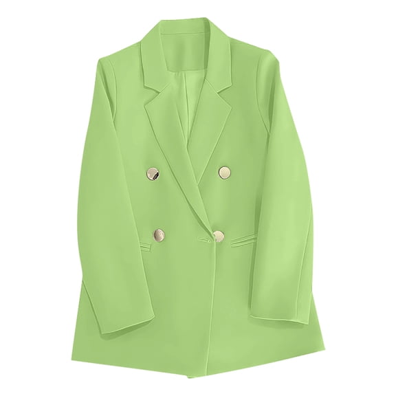 ClodeEU Women's Double Breasted Blazer, Casual Long Sleeve Open Front Suit Jacket, Solid Color Office Coat Green,Womens Plus M