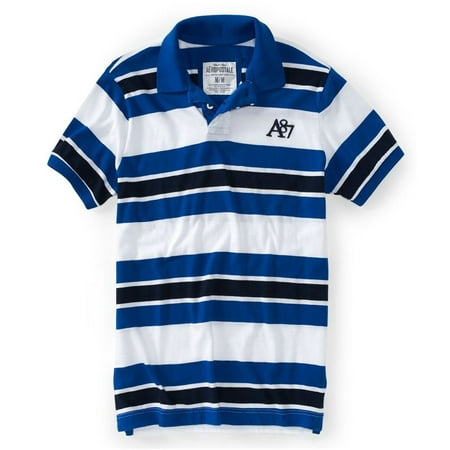 - Aeropostale Mens A87 Stripe Rugby Polo Shirt
