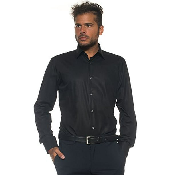 credit peddelen kust New BOSS Hugo Men's Enzo Regular-Fit Easy Iron All Cotton Dress Shirt,  (Black, 41R 16" Neck) - Walmart.com