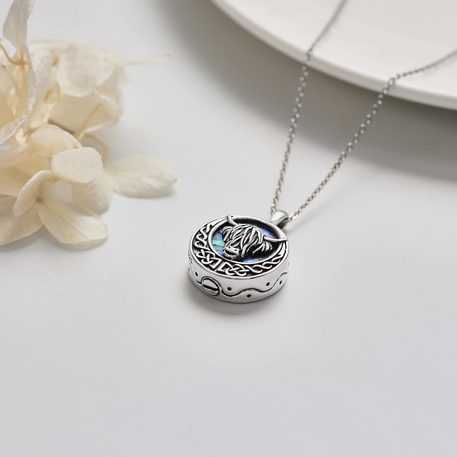 Urn Necklace 925 Sterling Silver Butterfly/Tree of Life/Highland Cow Urn Necklace for Ashes Cremation Jewelry for Women