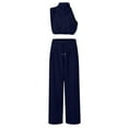thumbnail image 4 of Scyoekwg Womens 2 Piece Sets Summer Outfits Sweatsuits Sets Solid Color Tracksuit Sleeveless Round Neck Tops Wide Leg Pants Trendy Loose Casual Outfits (Navy,XXL), 4 of 6
