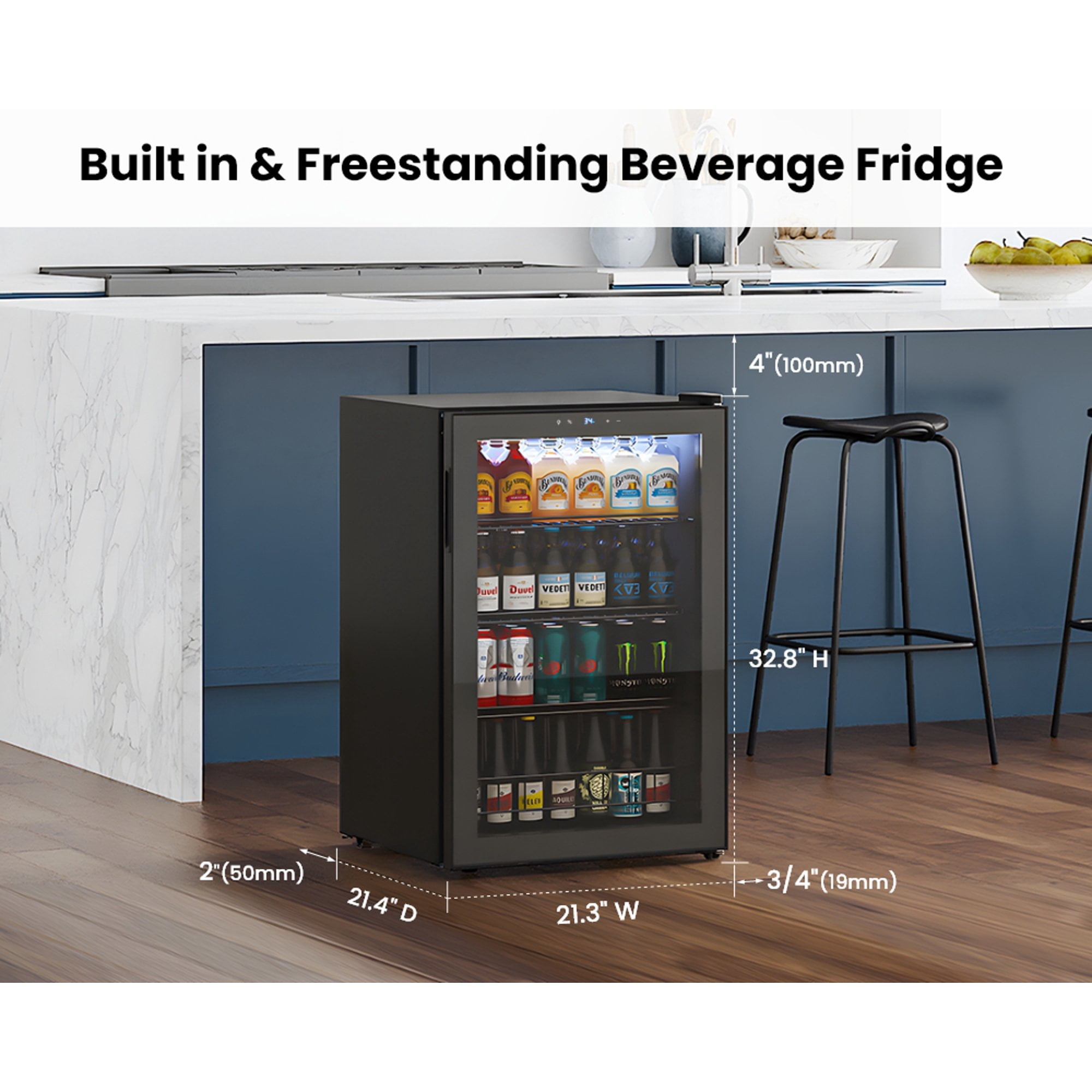 Yeego 160 Cans Beverage Refrigerator, Freestanding Beverage Cooler with Glass Door for Home/Office/Bar, Black