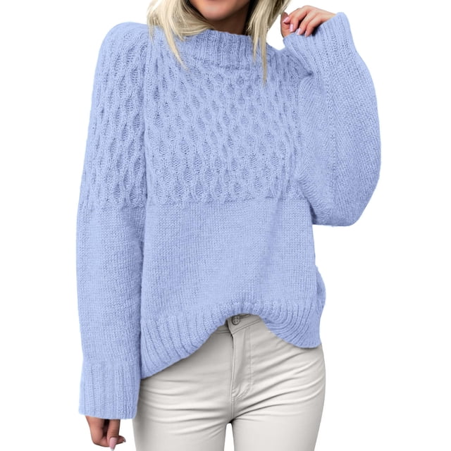 Suéter PRETTYGARDEN Oversized de Punto Trenzado Azul Claro Talle S