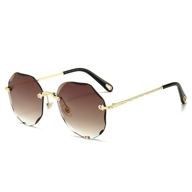 Gafas de sol Polygon sin marco gafas de proteccion UV lentes de color marron oscuro con borde dorado Bodega Aurrera en linea