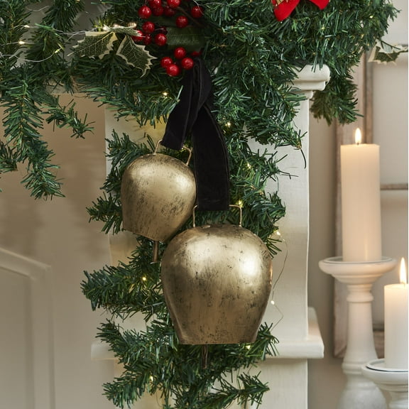 VHC Brands Antique Gold Metal Bell Set of 2 - 5.5/7.5 inch