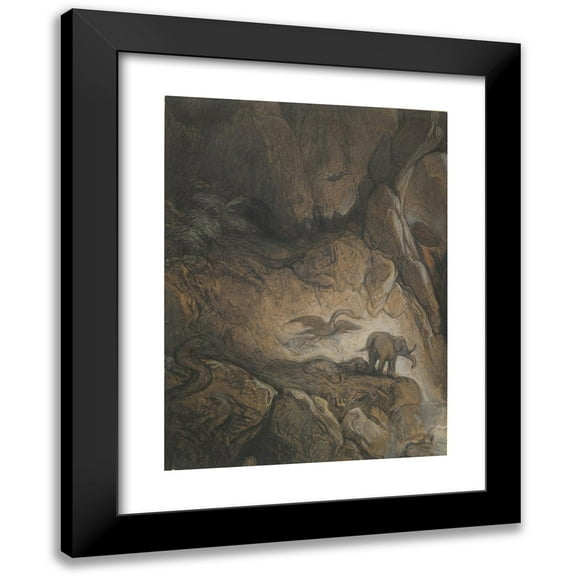 Gustave Doré 11x14 Black Modern Framed Museum Art Print Titled - Fantastic Gorge with Animals And Figures (19th Century)