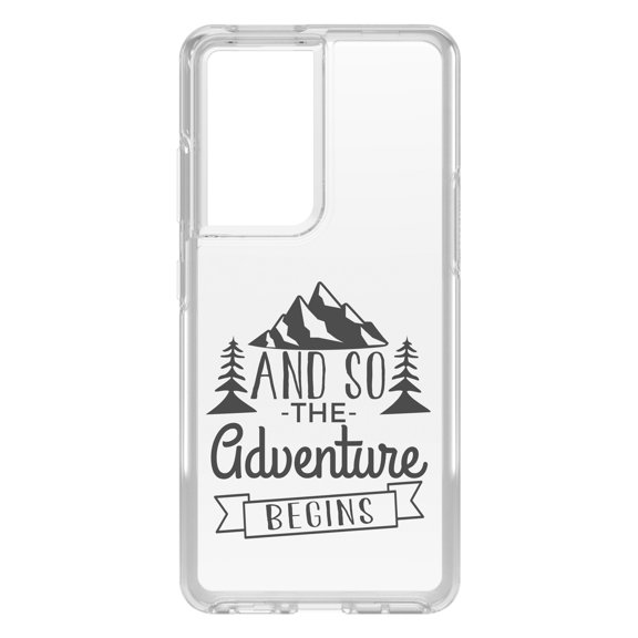 DistinctInk Clear Shockproof Hybrid Case for Galaxy S21 ULTRA 5G (6.8" Screen) - TPU Bumper Acrylic Back Tempered Glass Screen Protector - And so the Adventure Begins