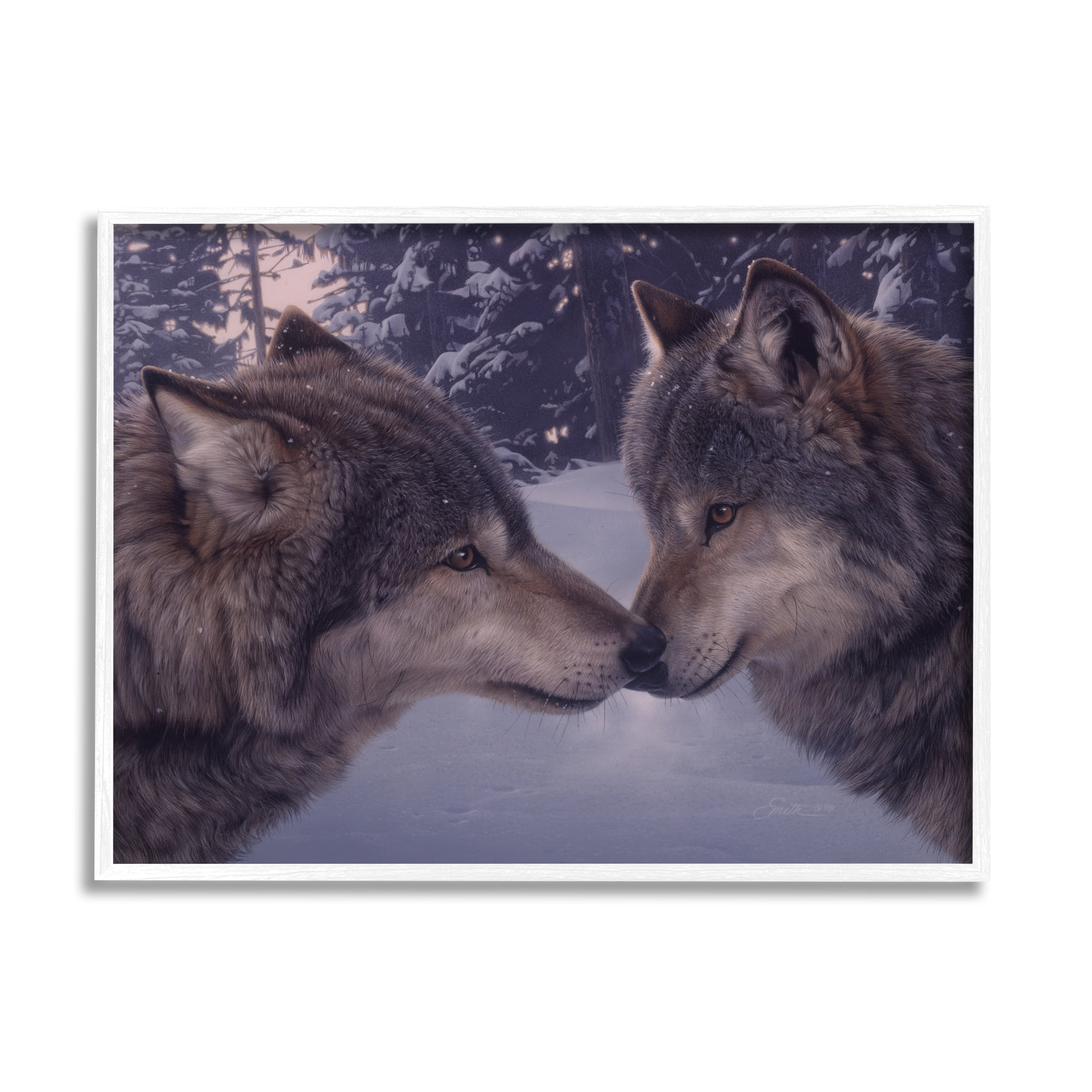 Stupell Industries Wolves Touching Noses Nature Animals & Insects Painting White Framed Art Print Wall Art