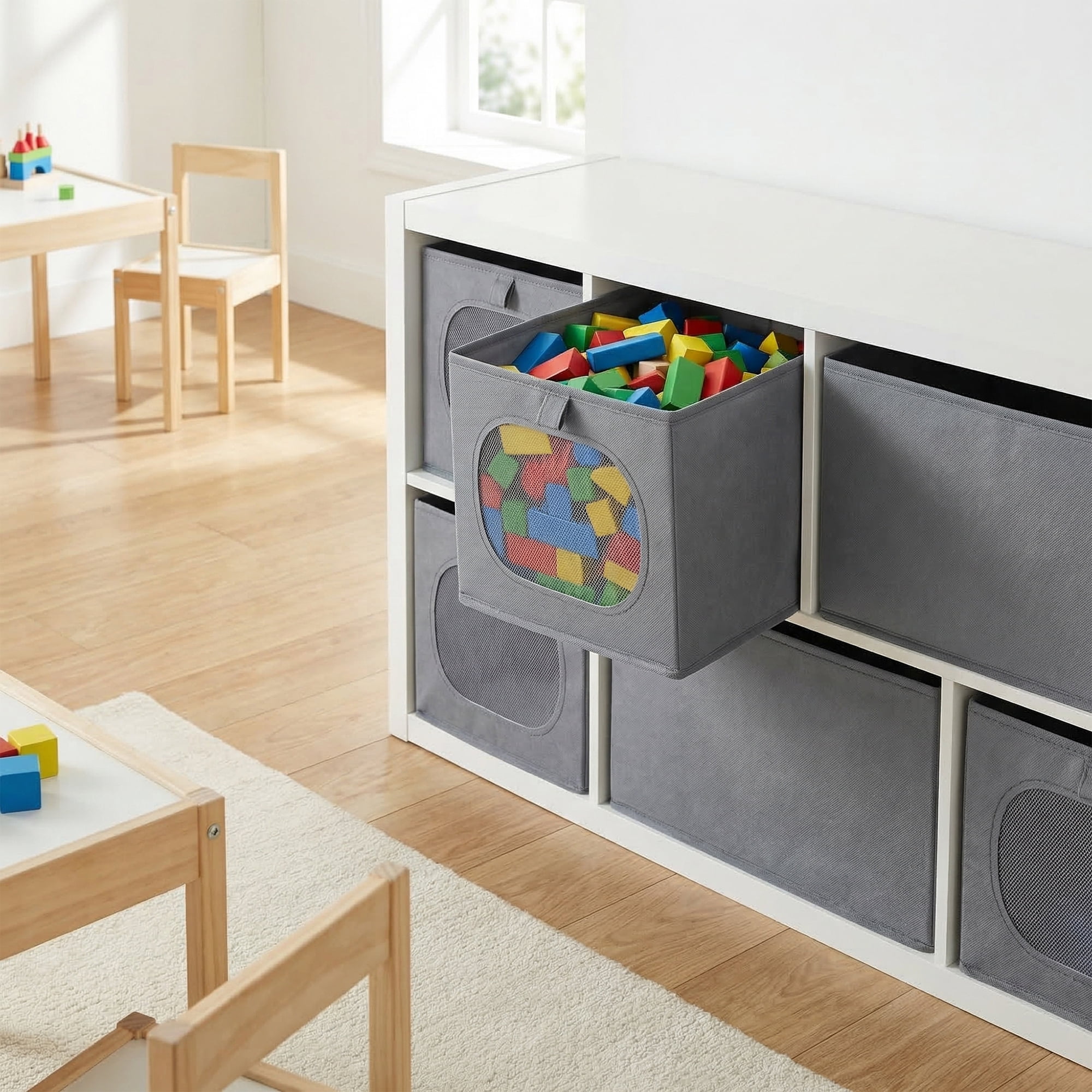 Unique Bargains Fabric Storage Bin With Bottom Dark Grey 15.7*9.8*7.9in