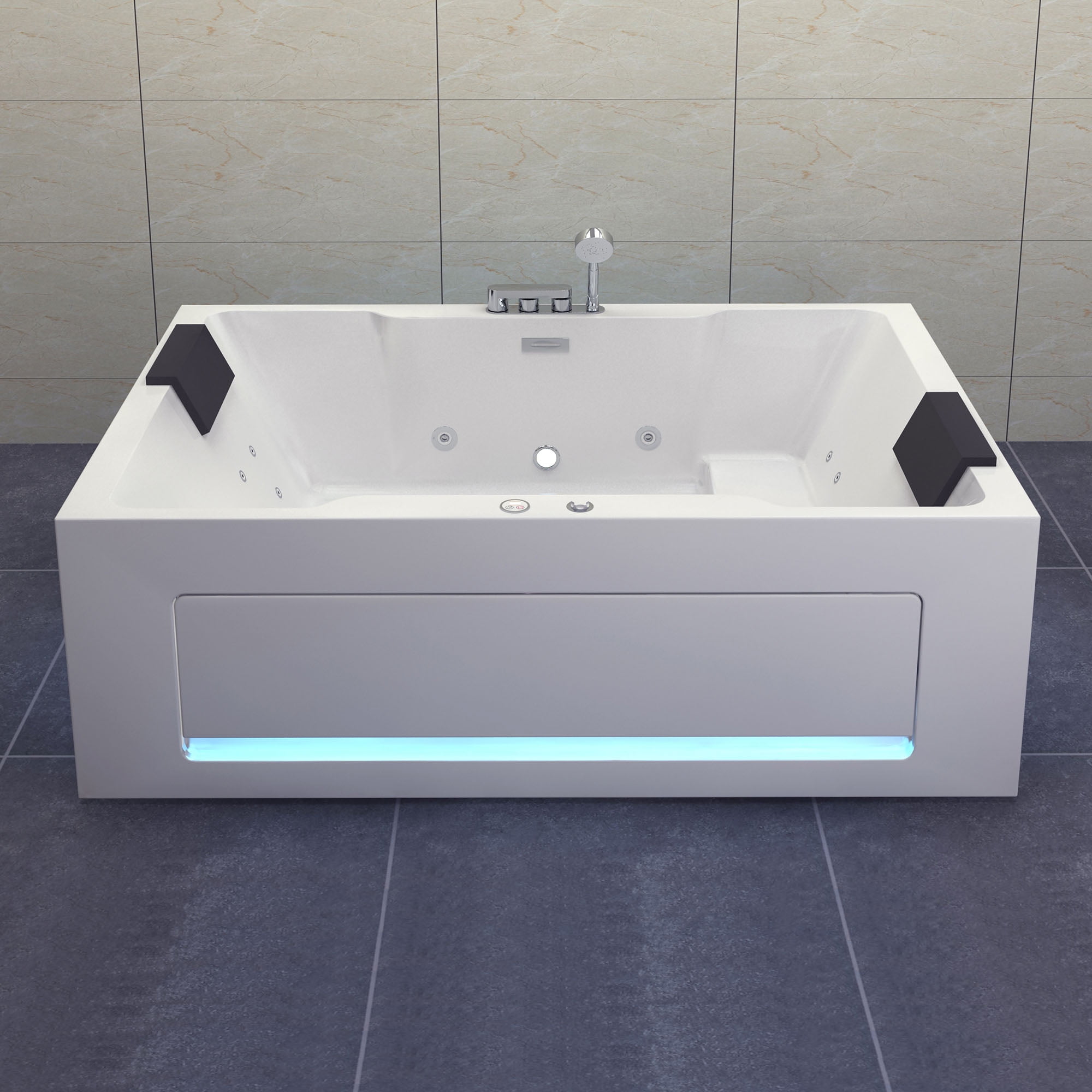 Woodbridge 2 Person Freestanding Massage Hydrotherapy Bathtub Hot Tub Spa With Inline Heater 