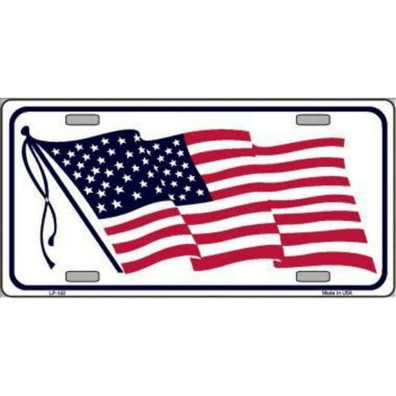 American Flag Waving White Background Vanity Metal Novelty License Plate Tag Sign