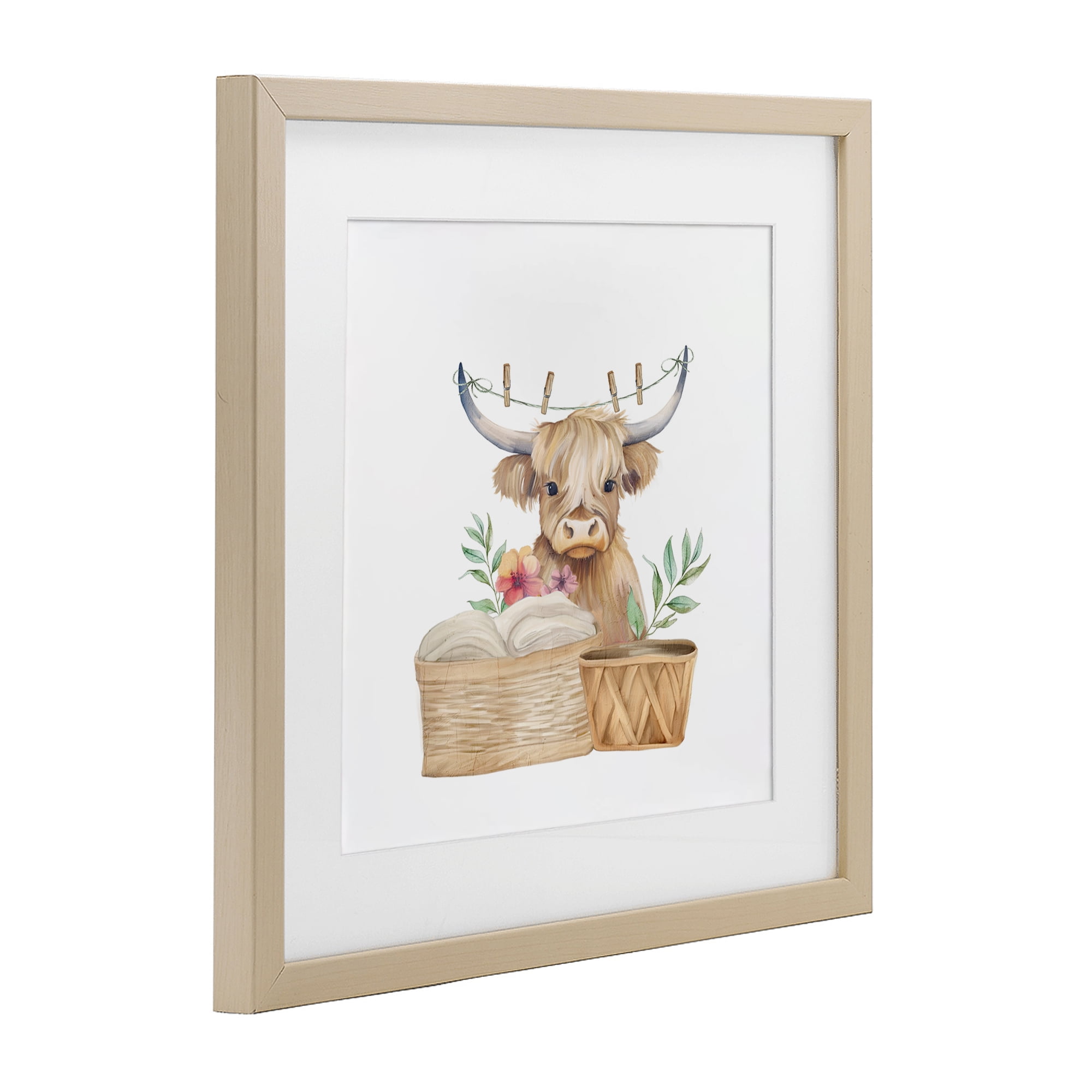 Laundry Day Baby Cattle Birch Framed Print Under Glass, design by Kim Allen