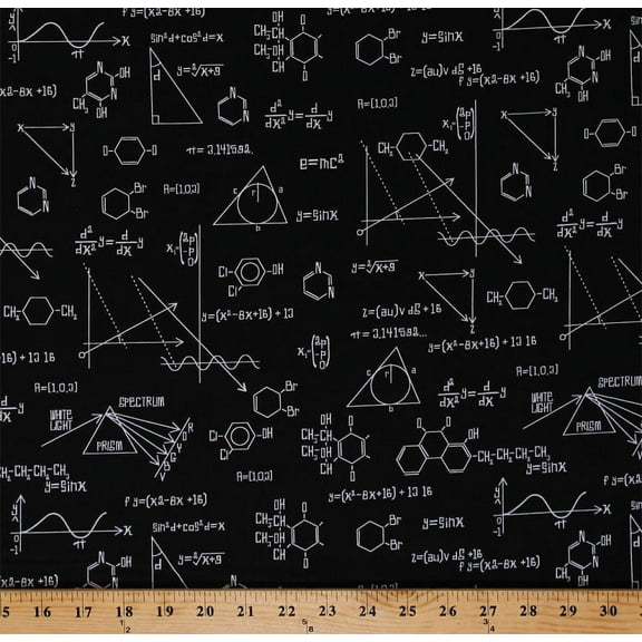 Cotton Science Diagrams Chalkboard Drawings Equations Math Chemistry Physics Geometry Science Fair Black Cotton Fabric Print by the Yard (AIB-14737-2BLACK)