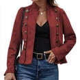 thumbnail image 1 of Chaqueta de Gamuza Sintética para Mujer, Informal, de Otoño, de Larga, Cuello Alto, con Abertura Frontal, Blazer Corto, Abrigo. Rojo L, 1 of 7