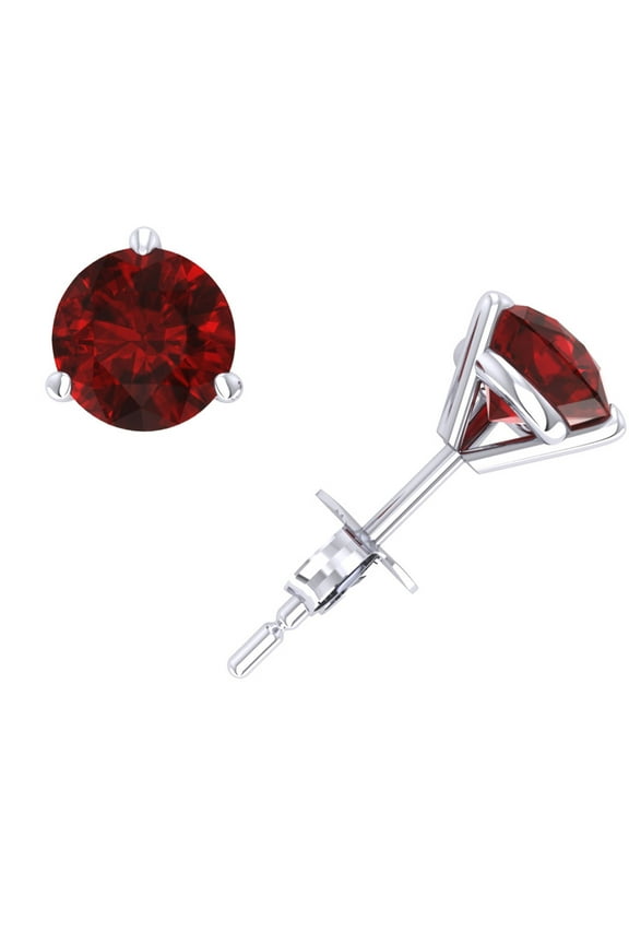 Genuine 1.0Ct Round Ruby Martini Stud Earrings 14k White Gold Prong Push Back AAA Quality
