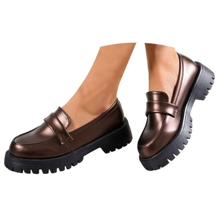 Mepaouo Women s Loafers Lug Sole Slip on Platform Penny Loafers Dressy Work Shoes(Bronze 6)