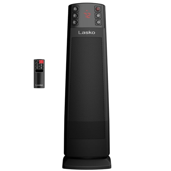 Open Box Lasko 22 Inch Oscillating Ceramic Tower Space Heater, 1500W, Auto Eco Mode, 12-Hour Timer, Remote Control, Black