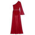 thumbnail image 5 of TSSOE Women Shiny Lyrical Dance Dress One Shoulder Flared Sleeve Flowy Split Dress Modern Dancewear Burgundy XL, 5 of 7