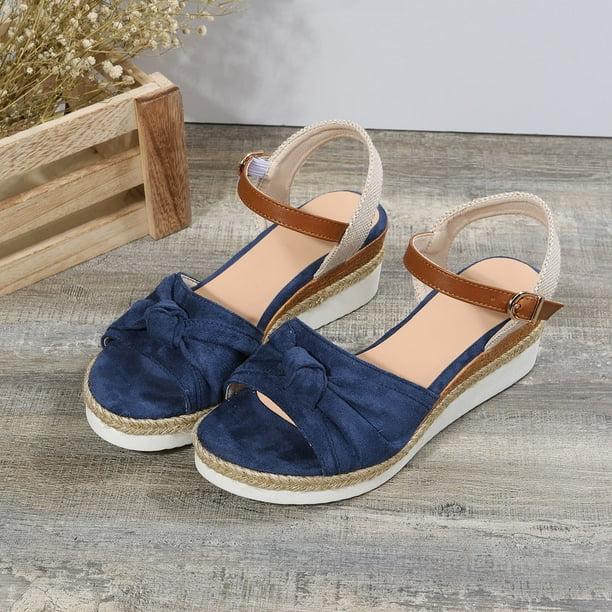 Navy wedge top heel sandals