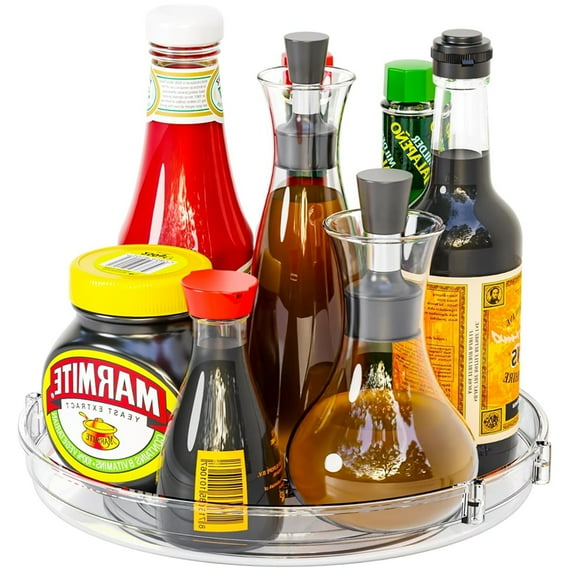 Bxaolu 9.5" W Clear Lazy Susan Turntable for Cabinet, Kitchen Countertop, Refrigerator and Pantry Organization Storage,1 Tier Small Spinning Organizer for Vitamin,Spice Rack & Organization