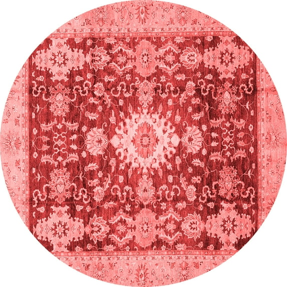 Ahgly Company Machine Washable Indoor Round Oriental Red Traditional Area Rugs, 4' Round