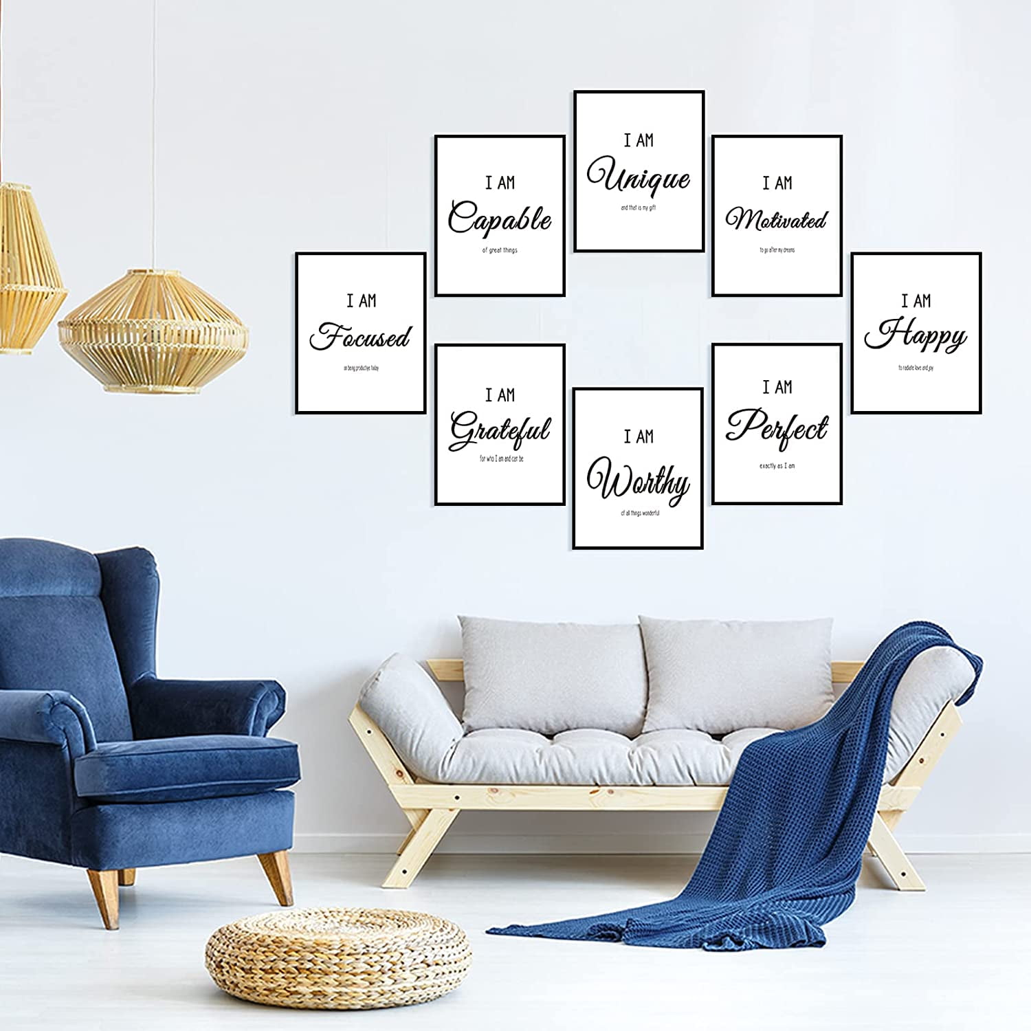 Positive Affirmations Quotes Wall Decor, Inspirational Pink Wall Art Print Posters 8x10, Encouraging Self Improvement Motivational Sayings, Uplifting