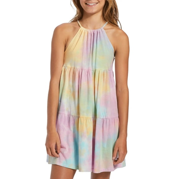 Billabong Kids' Girls' Youth To The Beach Tie Dye Tiered Knit Halter Top Dress (Medium, Washed Pink)