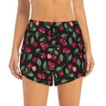 thumbnail image 2 of Rateoe Ripe Red Cherry Printed 2 in 1 Women's Workout Shorts for Athletic Gym Running Shorts with Phone Pockets-Large, 2 of 7
