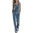 thumbnail image 2 of MLCDZ Women's Velvet 2 Piece Set Elegant V Neck Hooded Sleeveless Top and Elastic Waist Loose Fit Pants with Pockets Jogging Sets Velour Tracksuit 2000s, 2 of 7