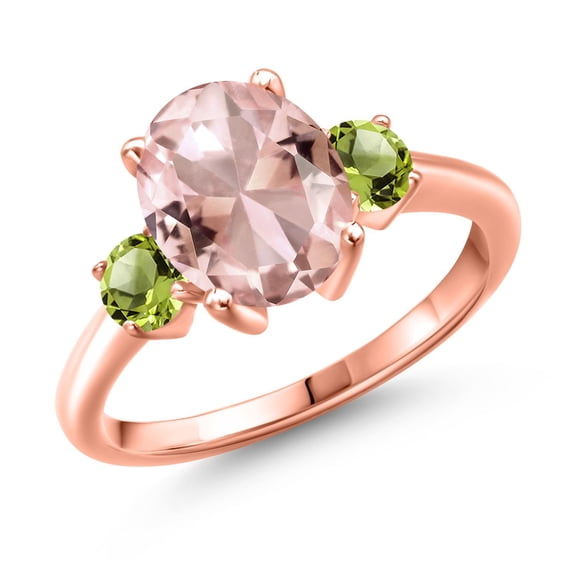Gem Stone King 2.92 Ct Oval Peach Nano Morganite Green Peridot 18K Rose Gold Plated Silver Ring (Size 8)