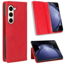 TECH CIRCLE Galaxy Z Fold 6 5G Case, PU Leather Folio Flip Stand Full Body Shockproof Cover for Samsung Galaxy Z Fold 6 5G 7.6 INCH 2024, Red