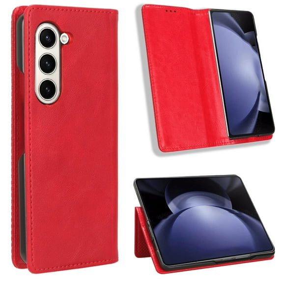 TECH CIRCLE Galaxy Z Fold 6 5G Case, PU Leather Folio Flip Stand Full Body Shockproof Cover for Samsung Galaxy Z Fold 6 5G 7.6 INCH 2024, Red