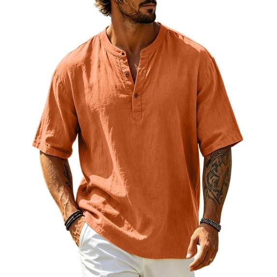 Yutgune Men's Cotton Henley Shirt Short Sleeve 3 Button Casual Summer T-Shirt