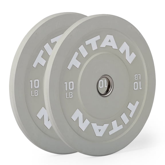 Titan Fitness 10 LB Economy Olympic Bumper Plates, Color-Coded by IWF Standards, Low Bounce Rubber with Steel Insert