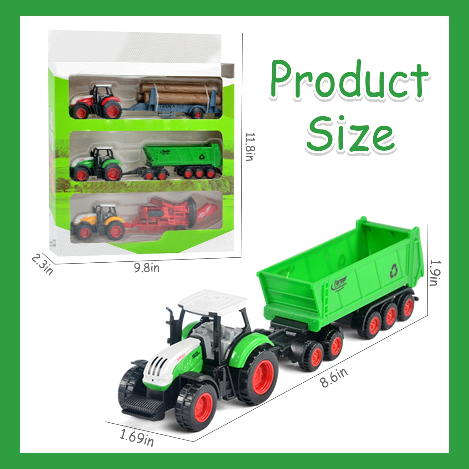 3 Pack Farm Tractor Toys, Truck Tractors for Kids 3-5 6 7 8 9 Farm Equipment Toys for 3 Years Old and Up Boys Toddlers Gifts