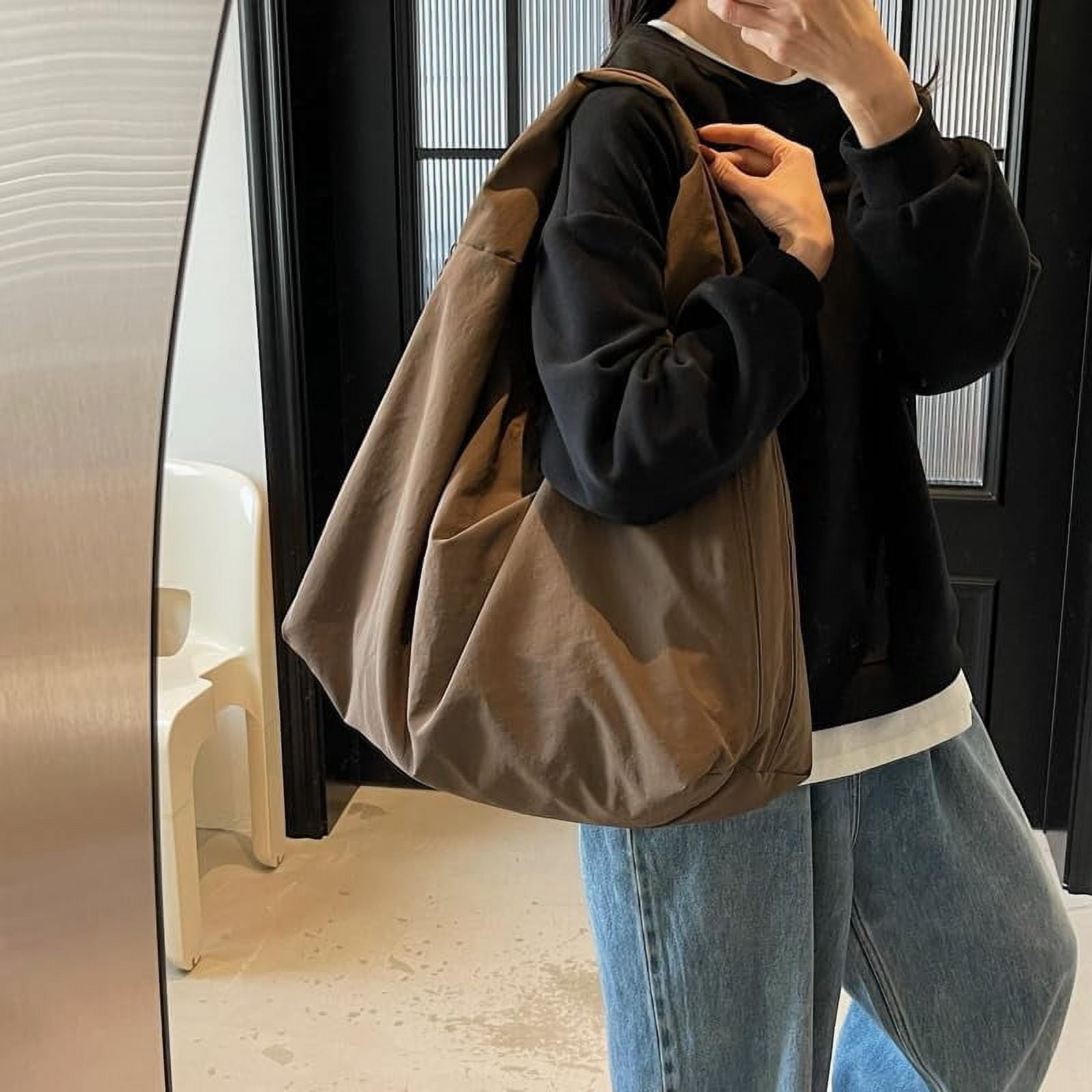 Gioobbt Nylon Slouchy Tote Hobo Bag with Multi Pockets, Large Shoulder Handbag, Pure Color