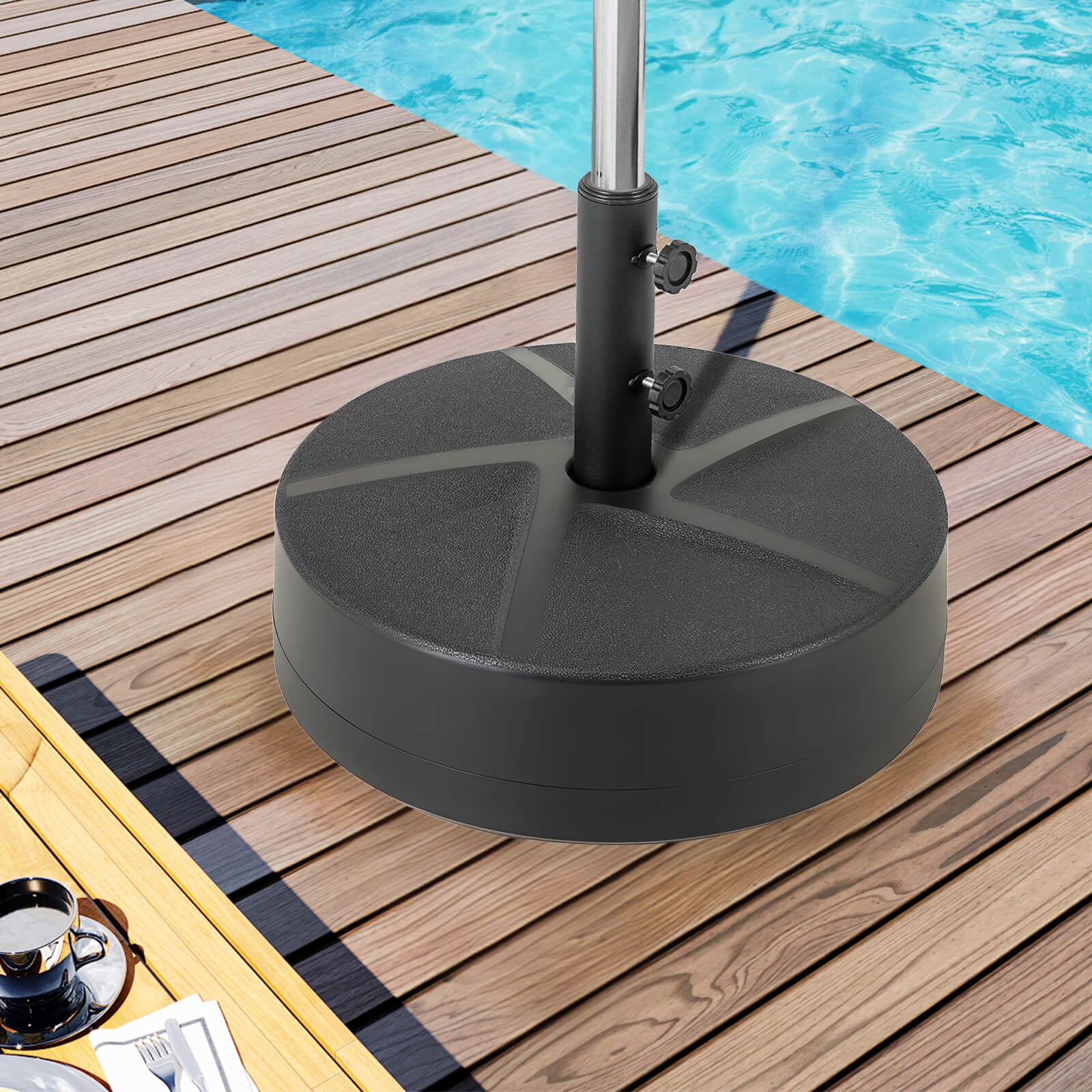 Costway Patio Round Umbrella Base with 2 Adjustable Knobs & 3 Adapters Outdoor for Poolside