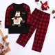 thumbnail image 3 of Conjunto de ropa de hogar para padres e hijos, pijamas de manga larga con estampado de oso de dibujos animados a cuadros navideños europeos y americanos, novedad de 2025, 3 of 4