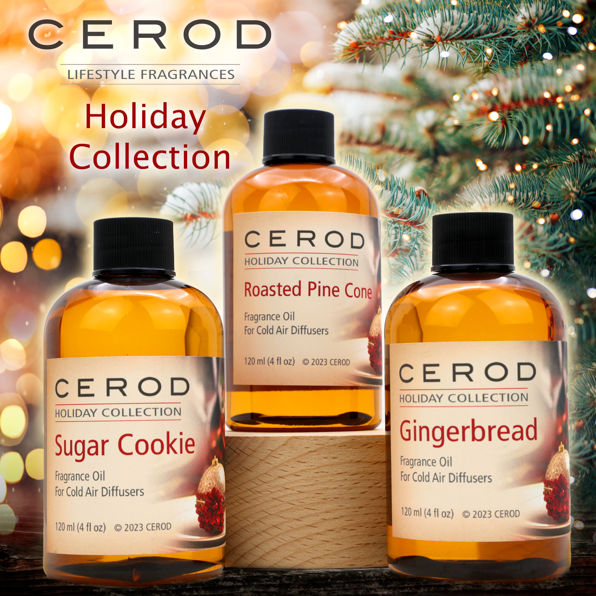 CEROD – Holiday Collection Scents Set (3) - Diffuser Oil for Cold Air Waterless Diffusers - Roasted Pine Cone, Gingerbread, Sugar Cookie - Aromatherapy Essential Oil Scents for Home & Office (3)