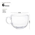 thumbnail image 3 of Tazas de vidrio jumbo de 16 oz con asa para café, té, sopa, vaso transparente para beber, juego de 6 unidades, 3 of 3
