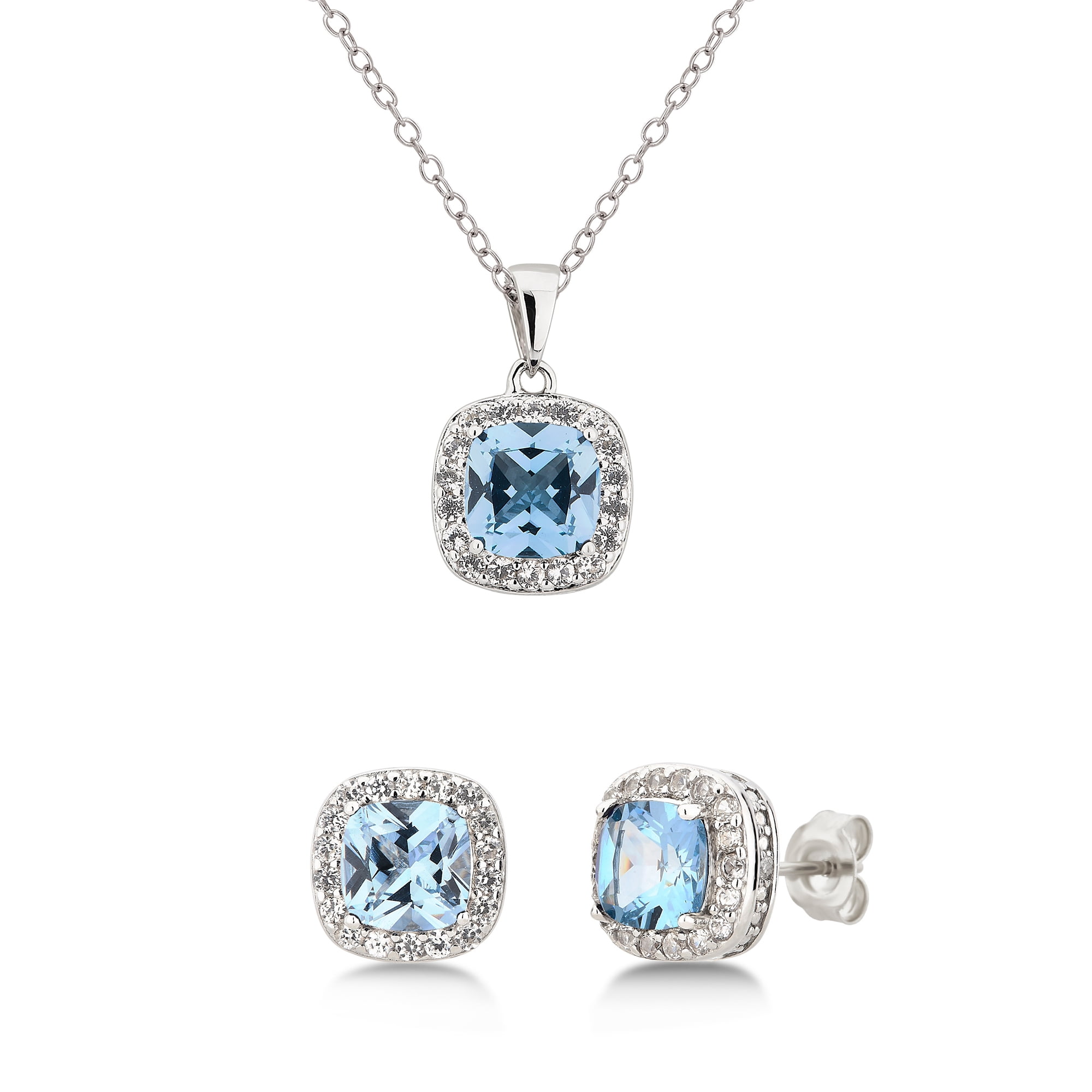 Arista Diamond Accent Blue Topaz & White Sapphire Women's Earrings & Necklace Gift Set in Sterling Silver, 18"