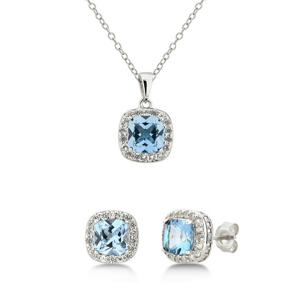 Arista Diamond Accent Blue Topaz & White Sapphire Women's Earrings &  Necklace Gift Set in Sterling Silver, 18