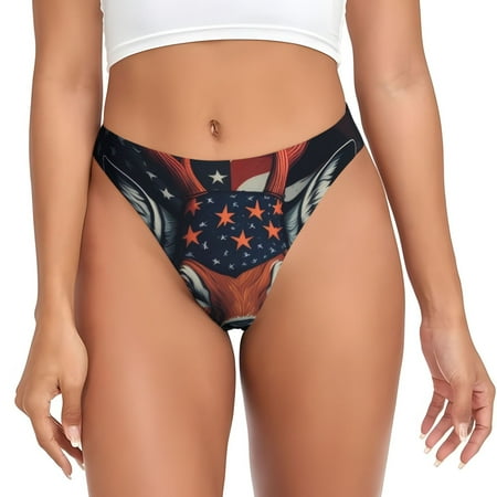 Qokaie Modern USA Deer Head Printed Women s Cotton Thong Underwear  Sexy Breathable Panties G-string-XX-Large