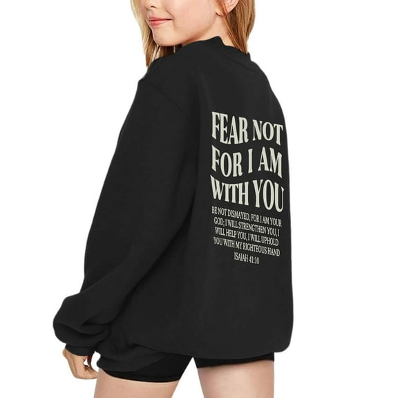 Hiijoy Sweatshirt for Girl Casual Letter Print Crewneck Long Sleeve Pullover, Black, Sizes 3-14