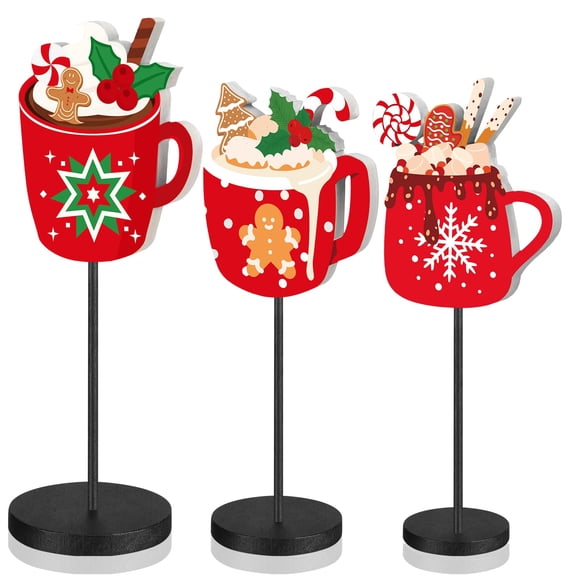 Amyhill 3 Pcs Rustic Wooden Tiered Tray Decor Christmas Hot Chocolate Centerpieces Signs Xmas Tabletop Decorations Farmhouse Block Signs for Christmas Holiday Party Supplies