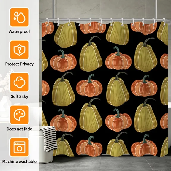 Tchckioa Harvest Pumpkin Shower Curtain for Bathroom,Waterproof Hooks Bath Curtain,Black,72x72
