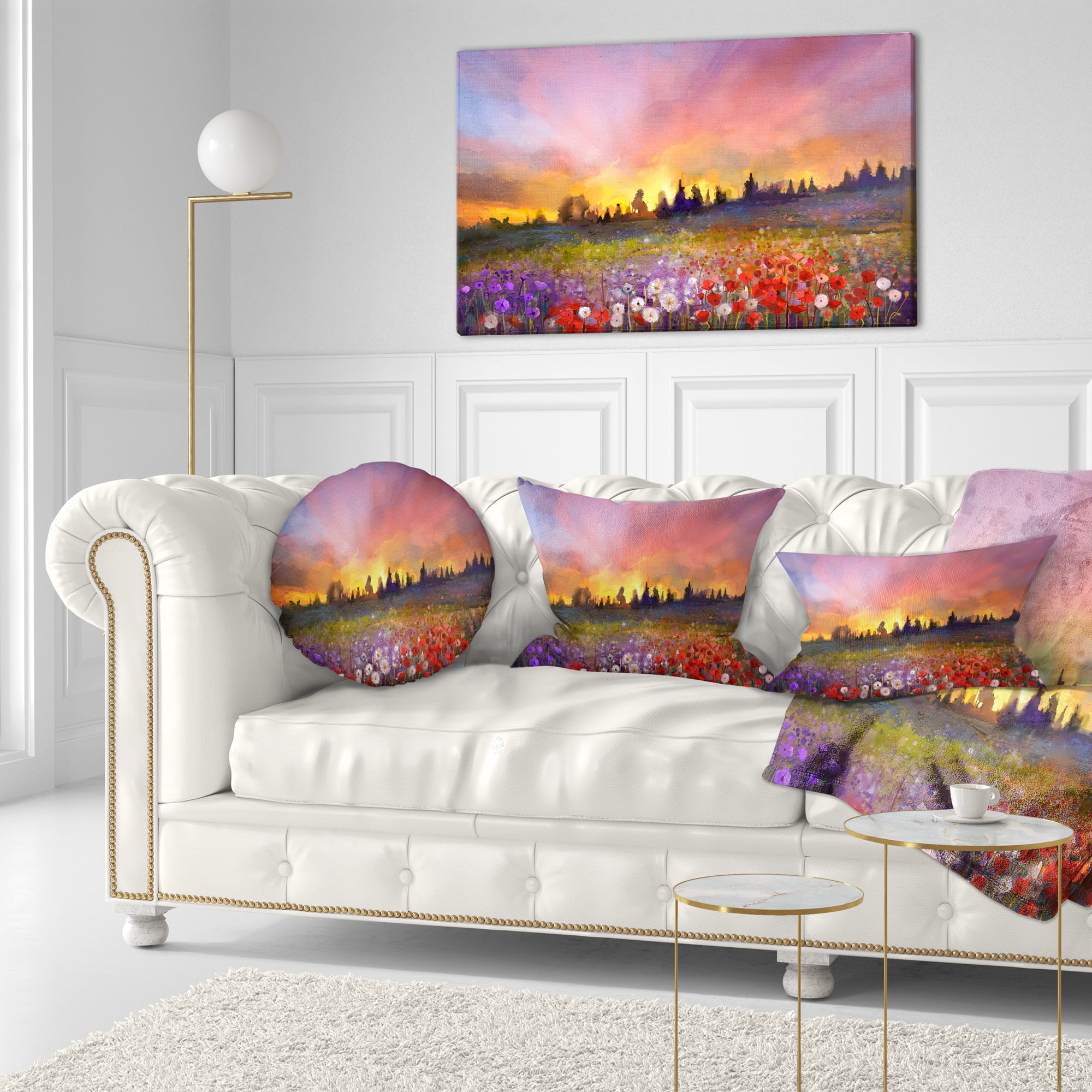 Designart Field of Poppy Dandelion and Daisy - Floral Throw Pillow - 12x20